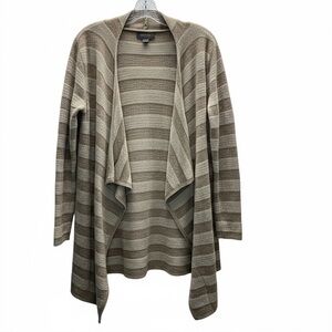 Barefoot Dreams Bamboo Chic Lite Cardigan Taupe Striped Cozy Soft Sweater 1X